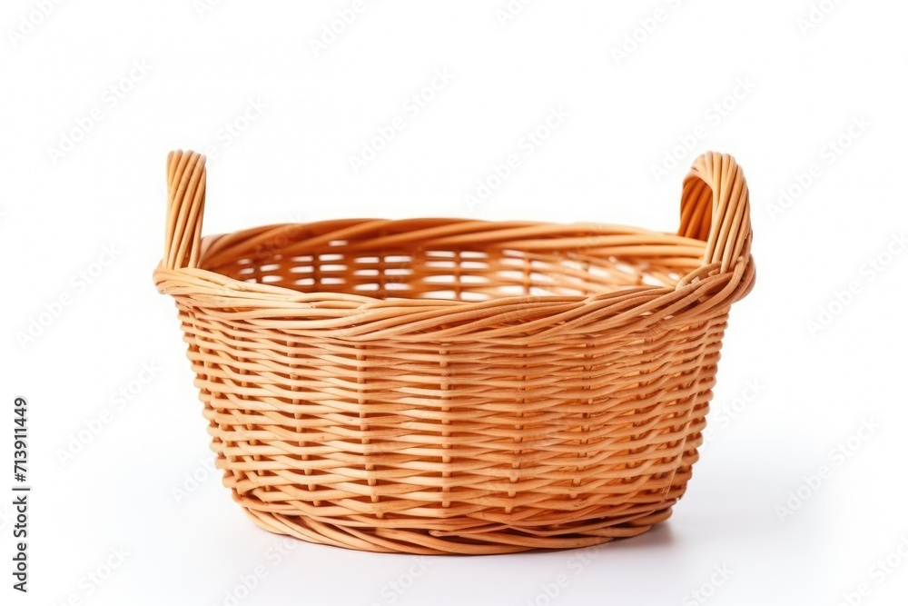 Empty wicker basket isolated on white with pattern Empty wicker basket isolated on white with pattern