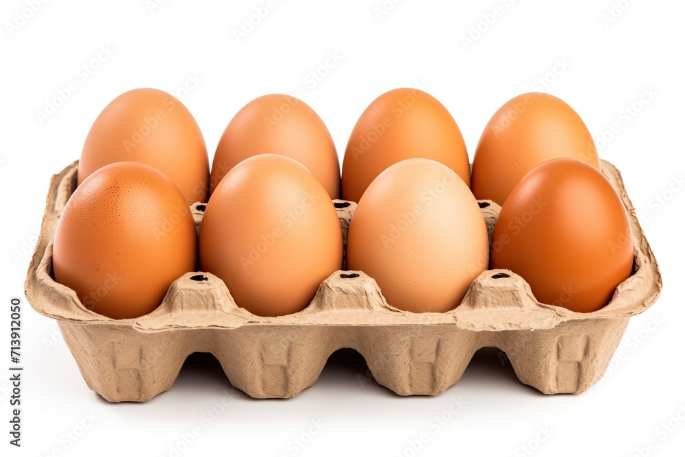 Six brown eggs isolated on white background with clipping path Fresh organic chicken eggs in carton pack Six brown eggs isolated on white background with clipping path Fresh organic chicken eggs in carton pack