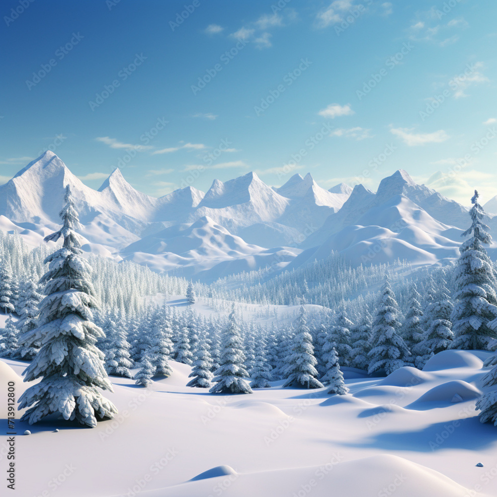 Snowy landscape created with Generative Ai Snowy landscape created with Generative Ai