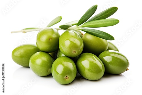 Wallpaper Mural Green olives ripe with leaves on white background Torontodigital.ca