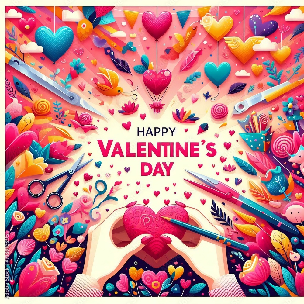 A visually stunning Happy Valentine's Day poster that seamlessly blends classic romance with contemporary design elements, evoking a sense of joy and celebration.
