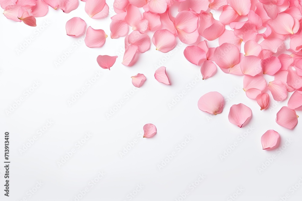 Gorgeous pink rose petals falling on a pale grey backdrop.