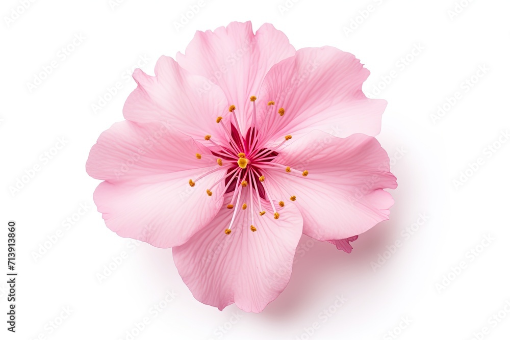 Isolated pink cherry blossom petal from Japan white background