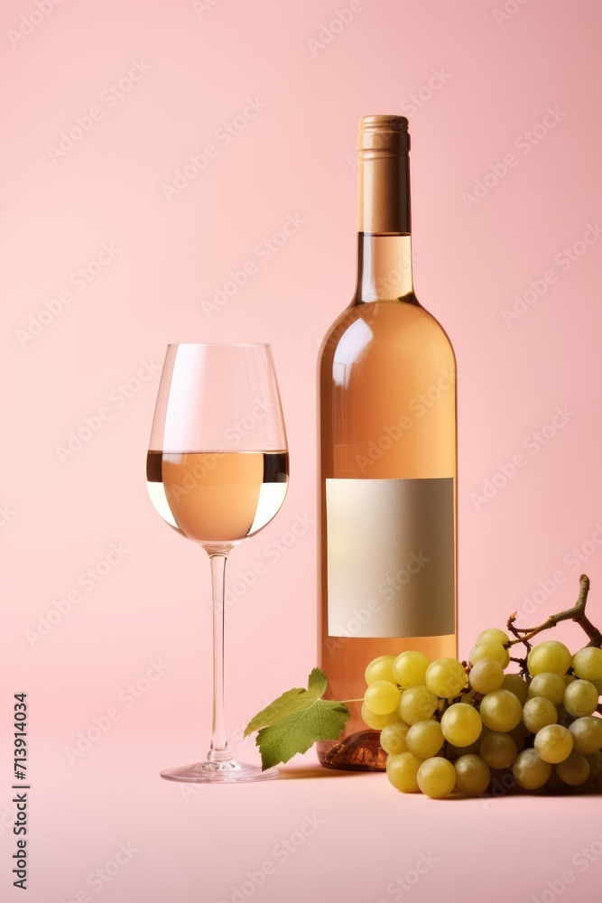 Wine bottle mockup with wine glass and grapes Wine bottle mockup with wine glass and grapes