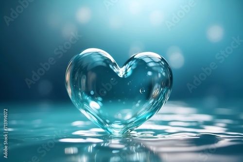 Aqua heart floating on water, valentine day romantic background wallpaper.