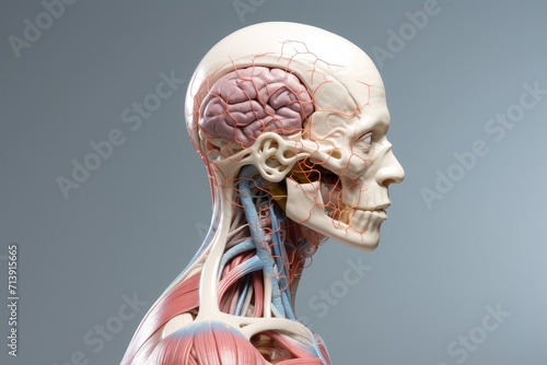 Human Brain region: hippocampus, amygdala, frontal, parietal, temporal, occipital lobes, Broca's and Wernicke's areas, corpus callosum, basal ganglia. 3D brain parts model cyborg ai medtech skull head