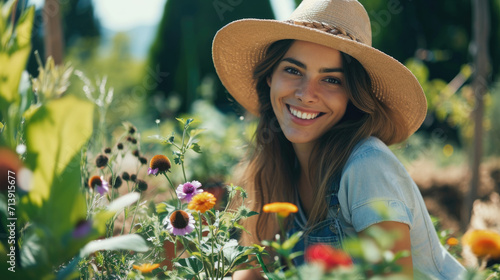 Smiling woman enjoying gardening work on a sunny day 