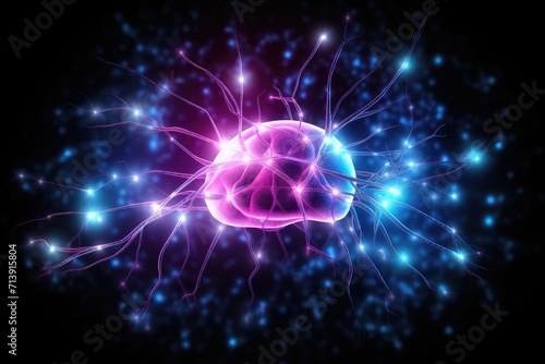 Vibrant Colored motley medical vector human mind energy lightning brain tree neurons communicating illustration. Neural Colorful Brain Nerve Cell Energy Connection  Brain Dots Pattern Neuronal Network