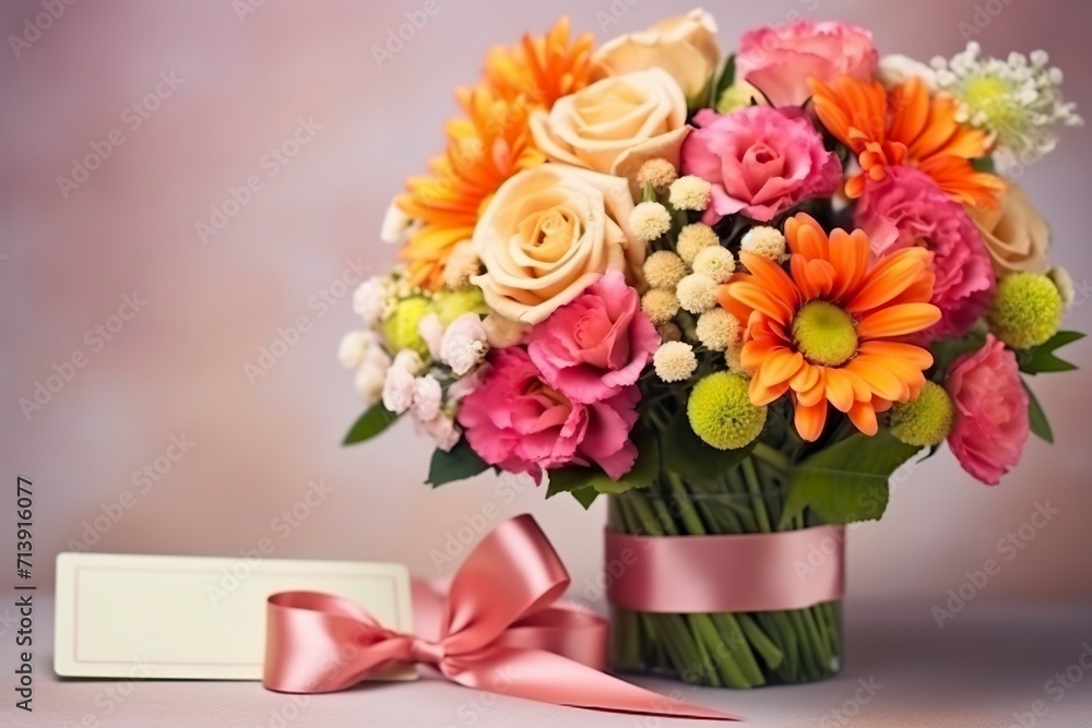 Fototapeta premium Bouquet of roses and gift box. Valentine Gift