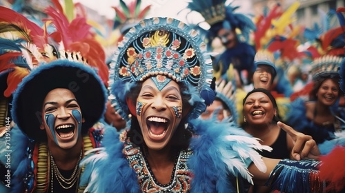 Brazilian carnival - Happy people celebrating brazilian carnival  Generative ai