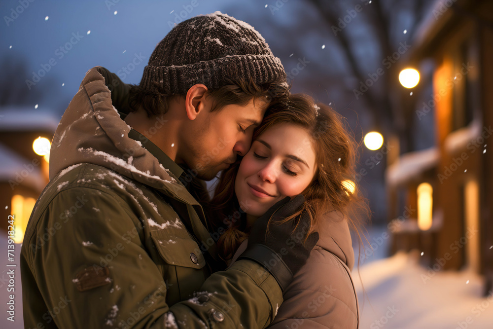 Hugs and Love from a Couple in Love on Valentine's Day, A Couple, In Love and Trust, Share Tender Touches and Hugs, Creating a Heartwarming Image of Mutual Happiness for Lovers