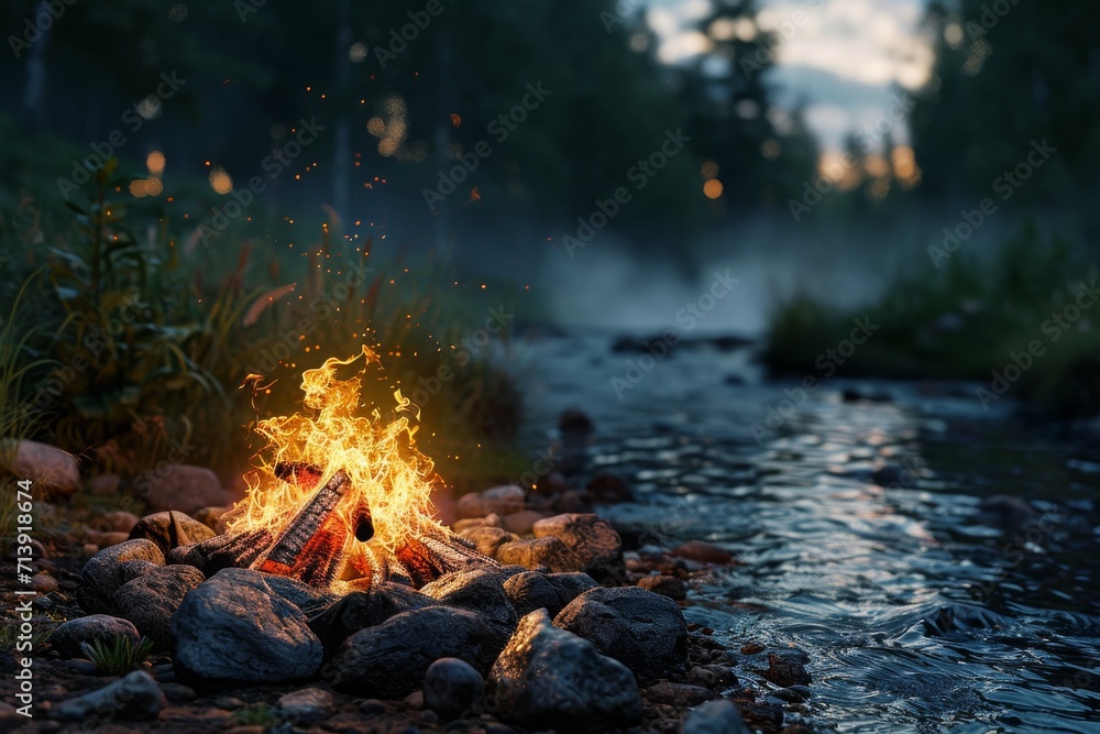 campfire is surrounded by an arrangement of various sized rocks campfire is surrounded by an arrangement of various sized rocks