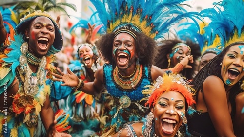 Brazilian carnival - Happy people celebrating brazilian carnival, Generative ai