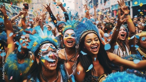 Foto Brazilian carnival - Happy people celebrating brazilian carnival, Generative ai