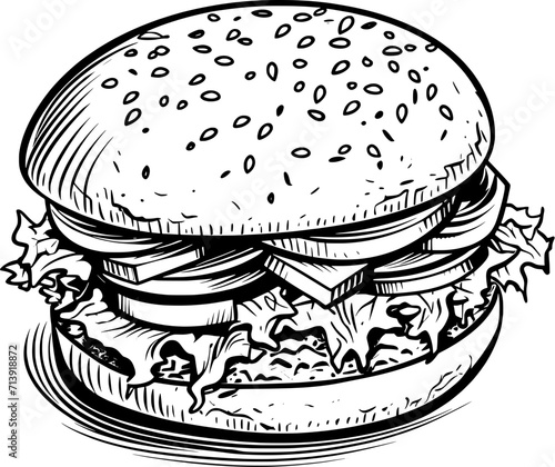 Vintage Burger Icon in Hand-drawn Style