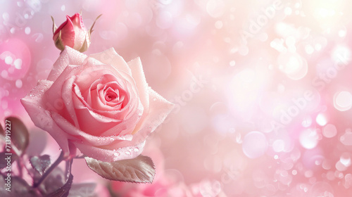 Mother s day card in pink colors  bouquet of flowers on blurred background with space for text