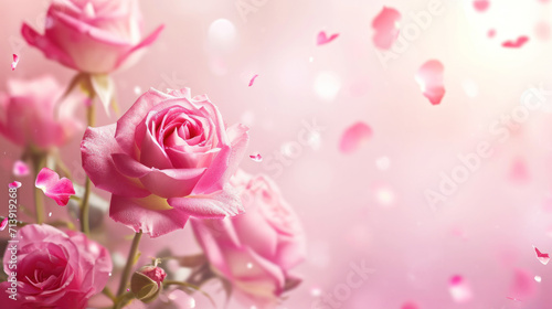 Mother s day card in pink colors  bouquet of flowers on blurred background with space for text