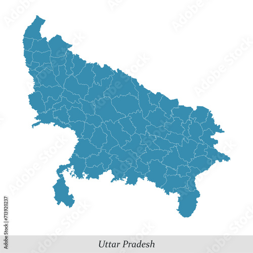 Tableau sur toile map of Uttar Pradesh is a state of India with districts