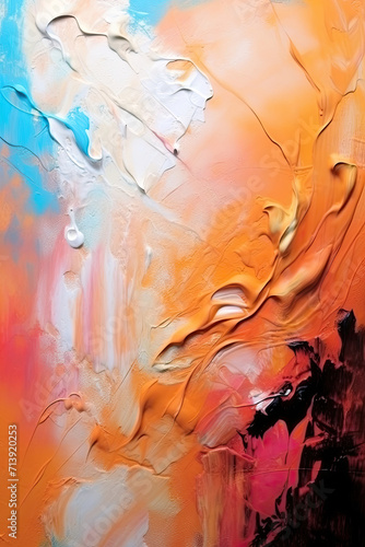 an abstract painting orange and blue, Modern impressionism technique. Wall poster print template. Abstract painting art. Hand drawn by dry brush of paint background texture. Oil painting style
