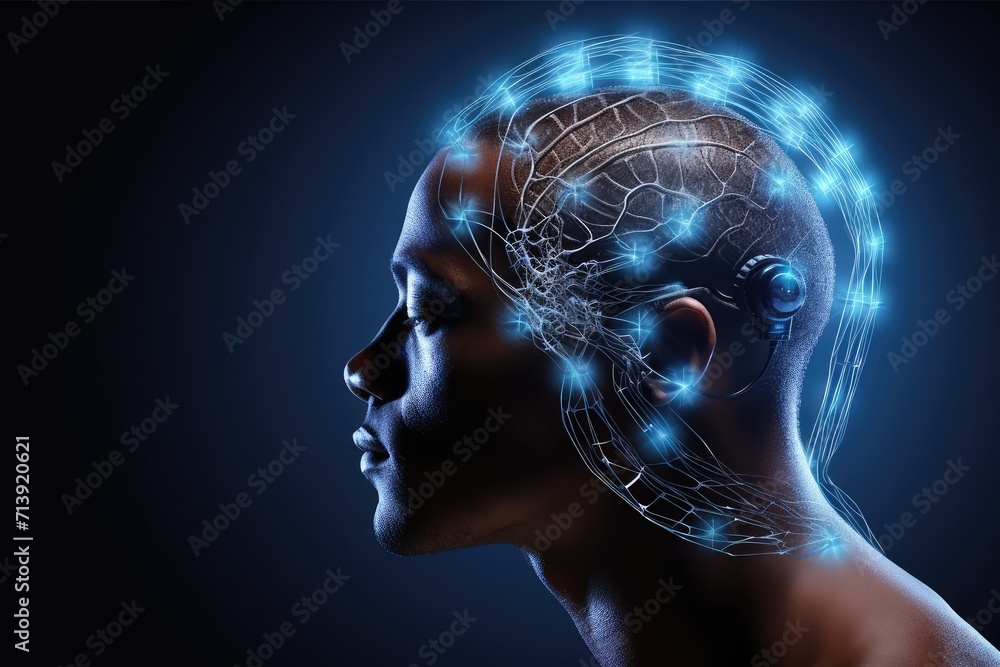 Obraz premium Restful sleep good sleep hygiene, deep sleep and REM sleep. Sleep patterns and stages sleep architecture. Sleep tracking tools provide sleep quality Brain wave insights and Sleep apnea and snoring.
