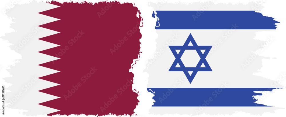 Israel and Qatar grunge flags connection vector Israel and Qatar grunge flags connection vector