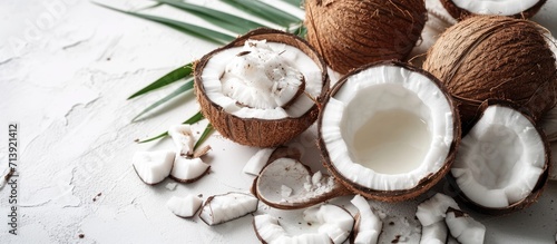 Coconut oil in a bowl on white background Also copra oil an edible oil extracted from the kernel of meat of mature coconuts harvested from the coconut palm Cocos nucifera Isolated macro photo photo
