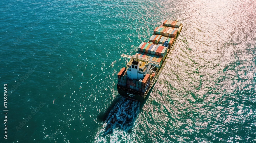 Cargo ship sailing at sea, logistics by sea. Created with Generative Ai technology. Cargo ship sailing at sea, logistics by sea. Created with Generative Ai technology.