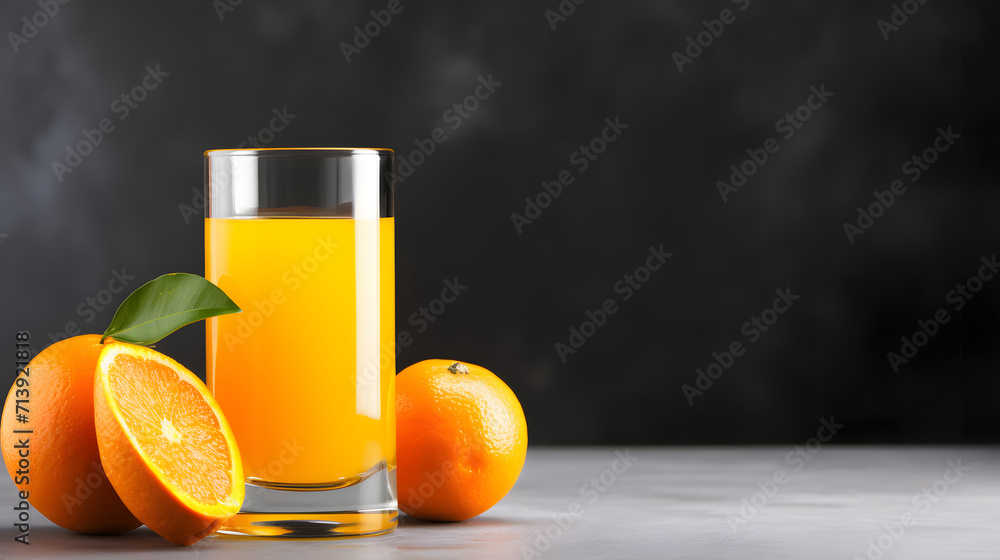 Naklejka premium Delicious tangerine liqueur and fresh fruit on grey table, space for text