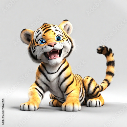 3d render of a cheerful tiger cub in full growth