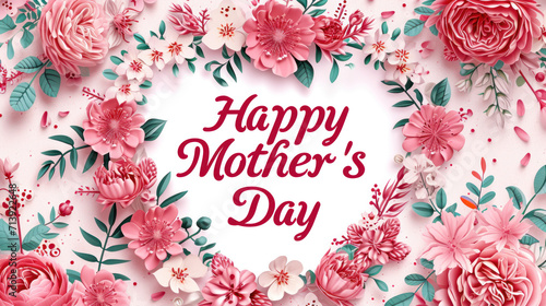 Mother's Day card in pink and white colors, floral motifs, as a gift