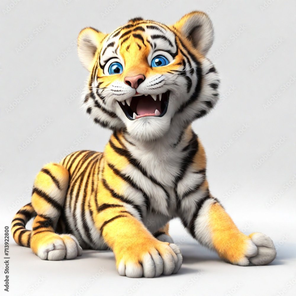 Fototapeta premium 3d render of a cheerful tiger cub in full growth