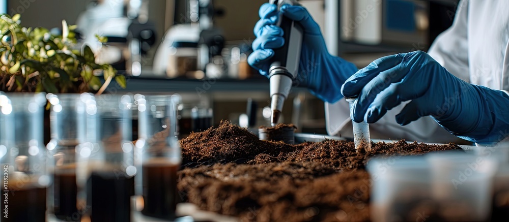 Obraz premium Carbon Monoxide Carbon Monoxide content in soil sample in plastic container Study of agricultural soil in a chemical laboratory. Creative Banner. Copyspace image