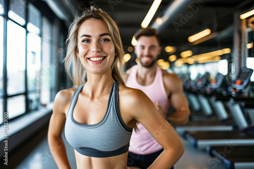 Happy Couple Working Out Together in a Gym - Generative AI.