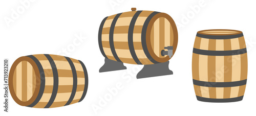 barrel vector with different view. wooden barrel vector illustration isolated on white background.