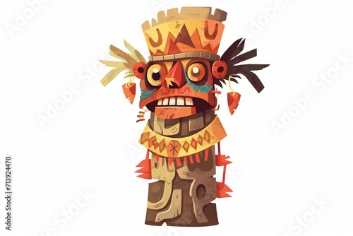 Illustration of a decorative witch doctor totem effigy object on a white background. Generative AI photo