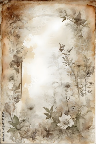 Vintage Old grunge Brown Serene Floral and Tree-filled Background