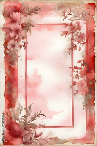 Vintage Red Rose Floral Frame on Grunge Paper Background with Nature-inspired Design, Perfect for Spring or Autumn Cards and Christmas Decorations