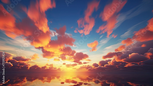 Fotografiet Sky at sunset, sky at sunrise, clouds, orange clouds cirrus clouds, cumulus clou