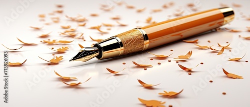 3D of Close up of golden fountain pen.Generative AI photo