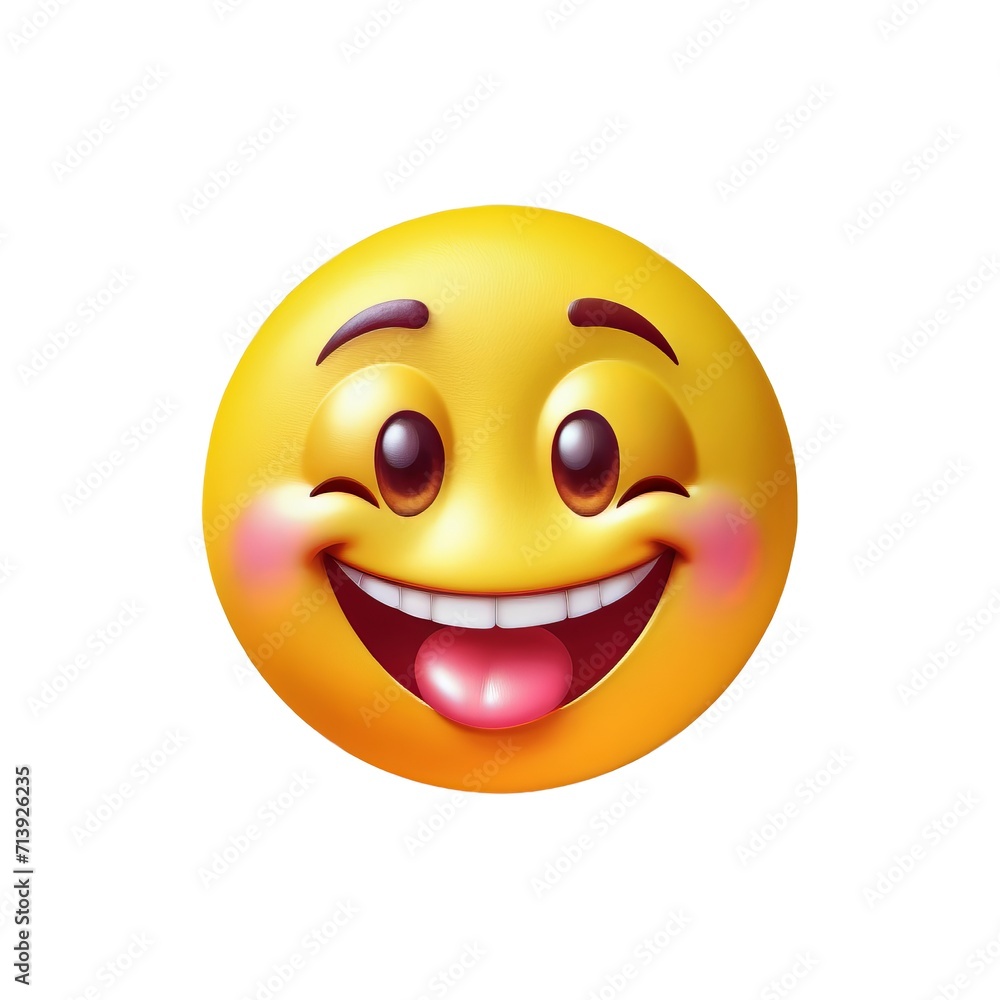 Happy Smiling Emoji with Rosy Cheeks and Tongue Out on a White Background Happy Smiling Emoji with Rosy Cheeks and Tongue Out on a White Background
