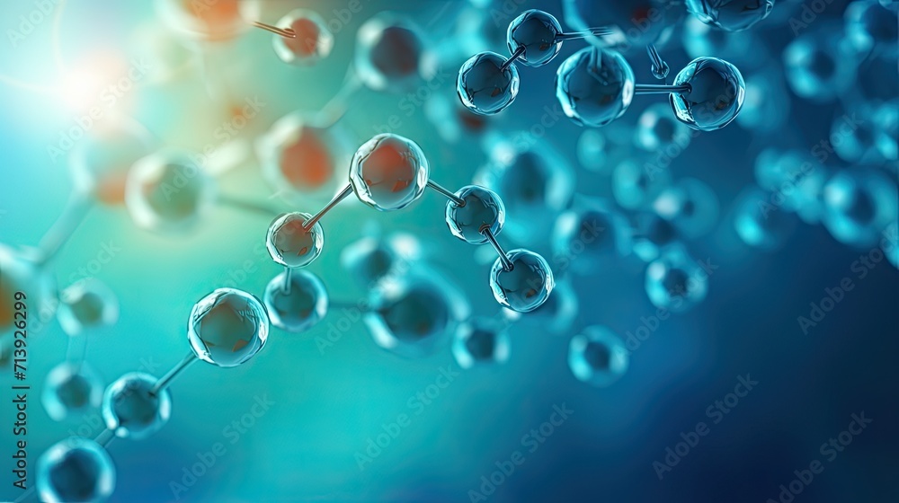 Cosmetic Essence, Liquid bubble, Molecule inside Liquid Bubble on DNA water splash background.generative AI