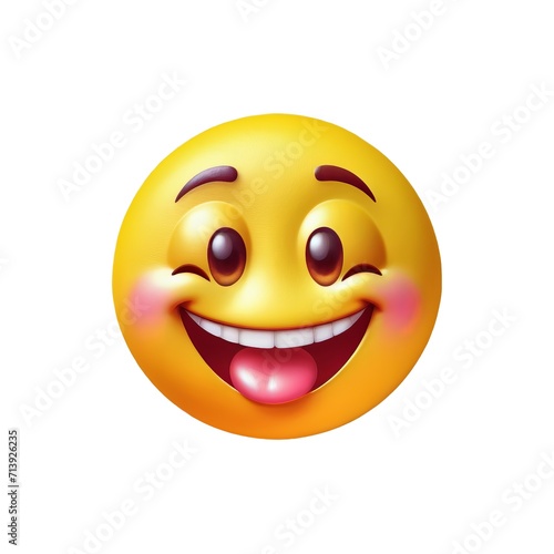Happy Smiling Emoji with Rosy Cheeks and Tongue Out on a White Background