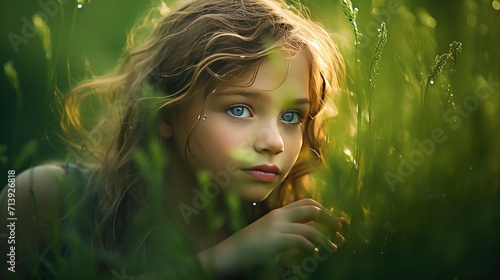 Illuminate the beauty of morning dew on lush green grass, drawing inspiration from the vibrant color palettes of Lisa Holloway's photography photo