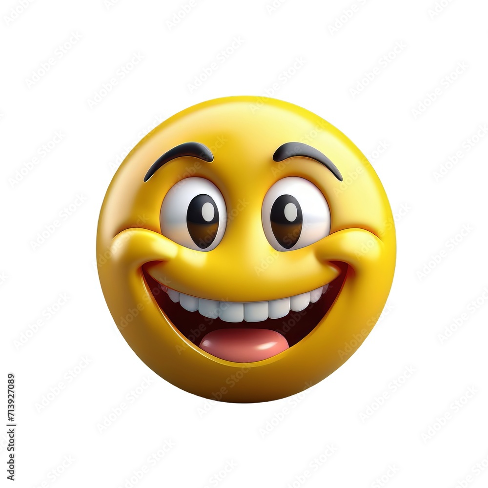 Yellow Emoji with Big Smile and Raised Eyebrows on White Background Yellow Emoji with Big Smile and Raised Eyebrows on White Background