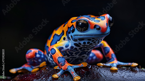 Colorful Frog On Isolated Black Background, International Frog Day, World Animals Day, Sealife Day, Ocean Day, Generative Ai