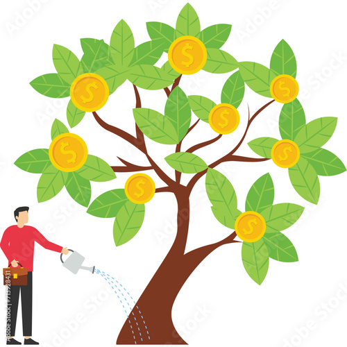 Money tree thrives nicely, Vector illustration in flat style

