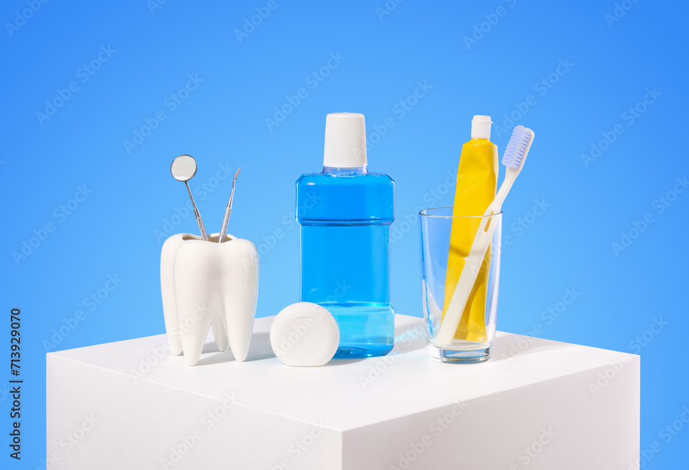 Set for dental hygiene. Different tools for dental care. Set for dental hygiene. Different tools for dental care.