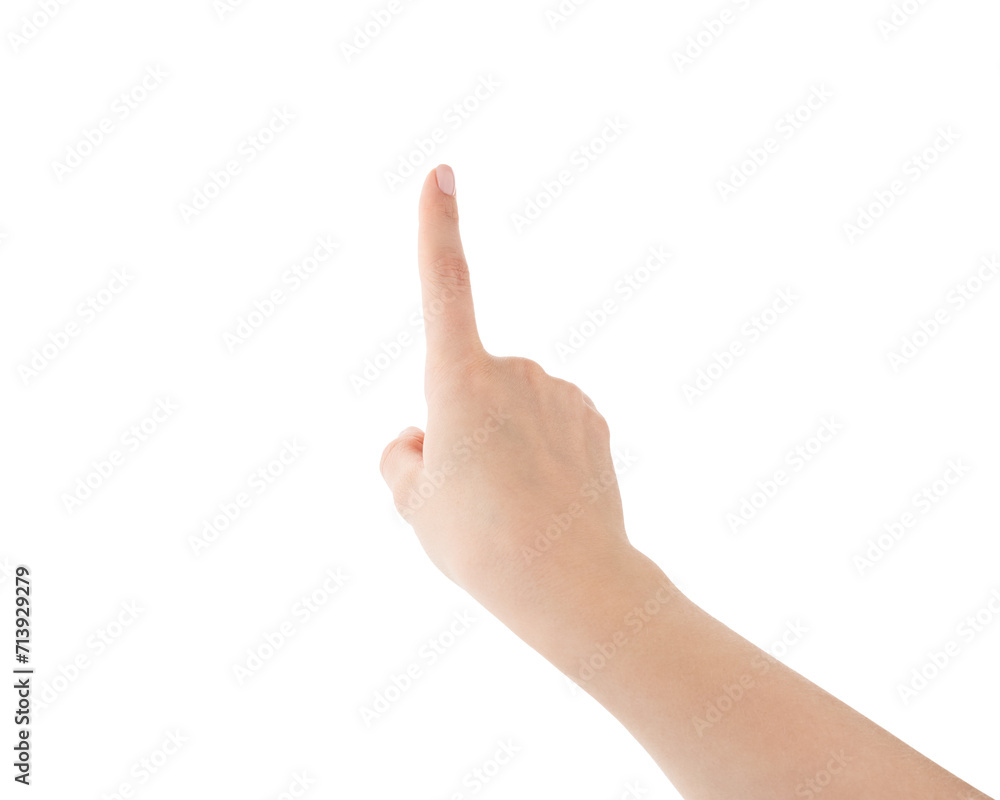 Young woman hand touch screen gesture isolated on white background Young woman hand touch screen gesture isolated on white background