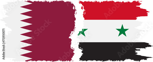 Syria and Qatar grunge flags connection vector