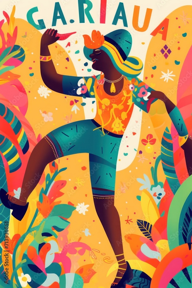 Rio Carnival. Beautiful holiday  illustration with dancing man. Design for holiday, Brazil Carnival or party, Generative AI 